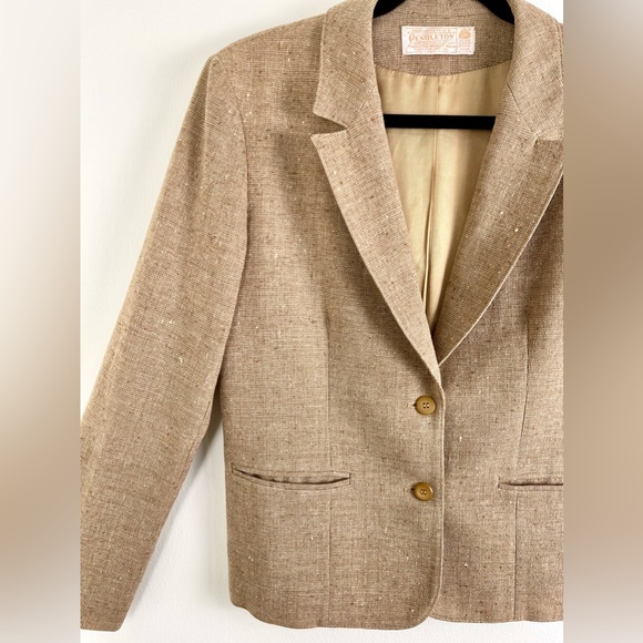 Pendleton 70s Vintage Tweed Blazer 100% Virgin Wool Tan Brown Jacket Made in USA - Picture 2 of 14